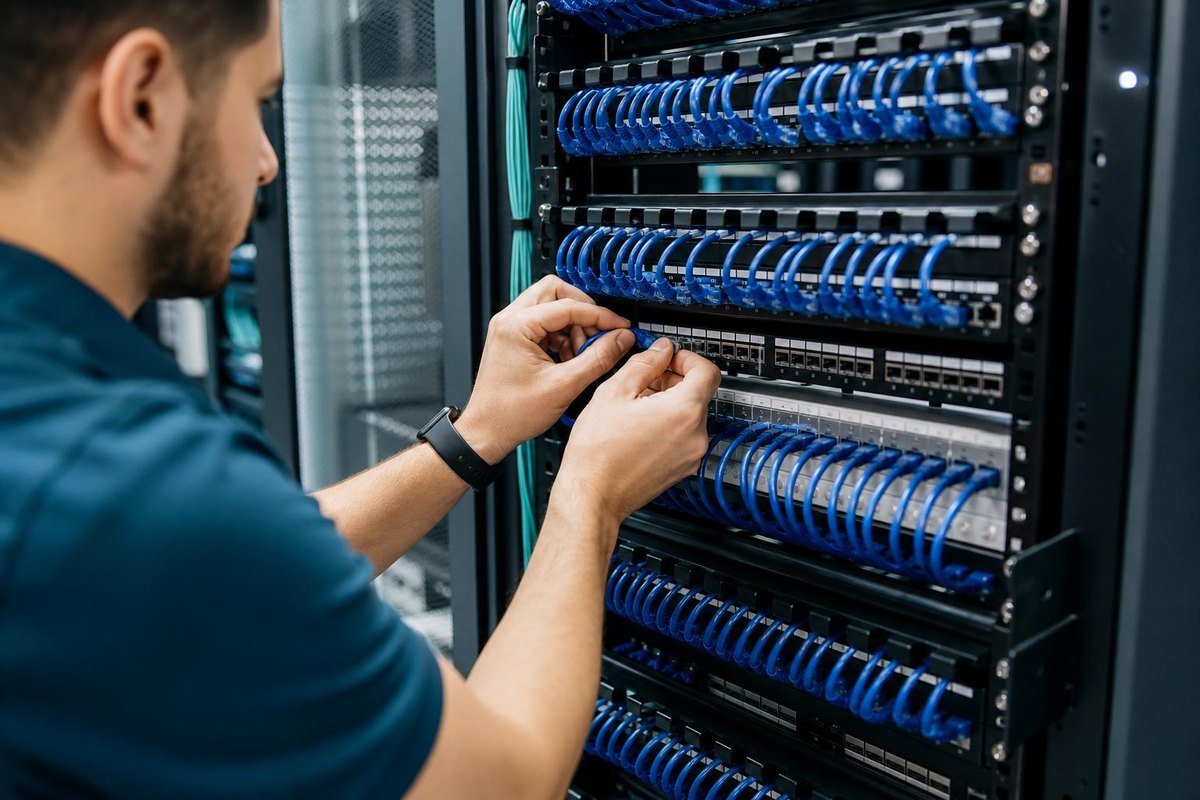 Network Cabling (Cat6 & Cat6A) - Structured Cat6 and Cat6A cabling, patch panels and tidy comms cabinets.